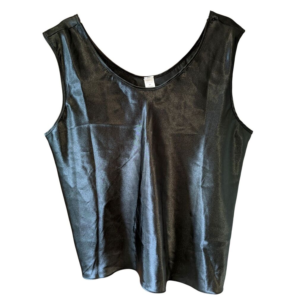 Enchanting Black Satin Cami Camisole Tank Top Wide Straps Goth Vampire Emo Sz 3X
